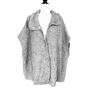 Elsamanda Made In Italy Knit Wool Alpaca Poncho Cape Button Front Gray One Size‎
